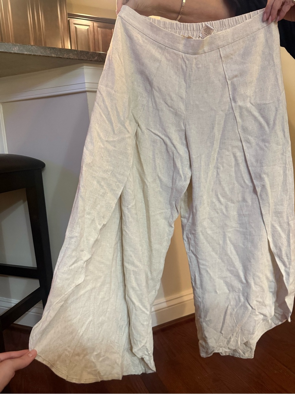 Light Cream Wide-Leg Linen Pants